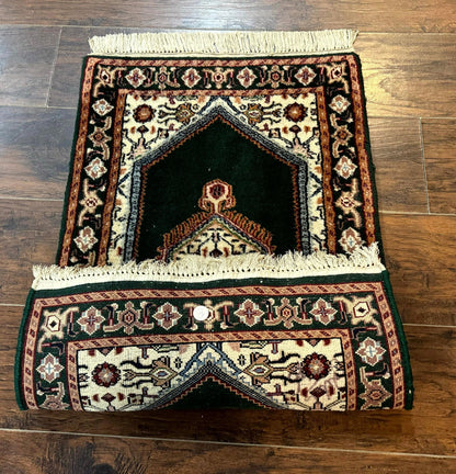Small Indo Persian Dark Green Rug 2x3, Geometric Semi Open Field