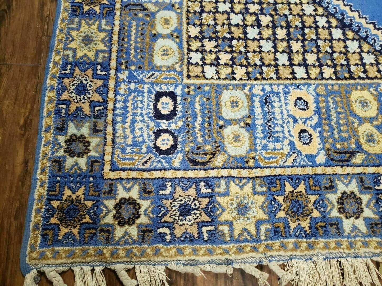 7' X 10' 5" Handmade Moroccan Urban Rabat Wool Carpet Blue Area Rug