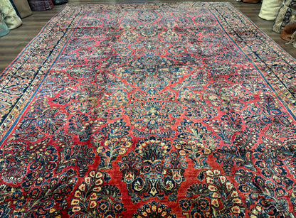 Palace Size Persian Sarouk Rug 10x16, Rare Size, Red, Large Antique Persian Carpet