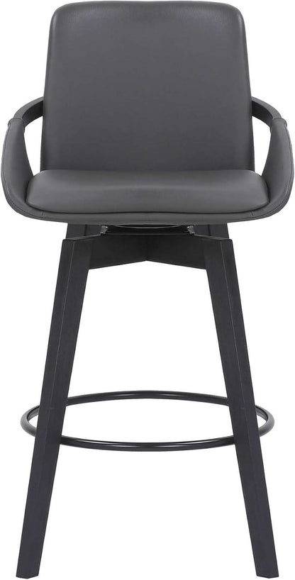 Mid Century Swivel Bar Stool Gray Faux Leather 26 Inch Seat
