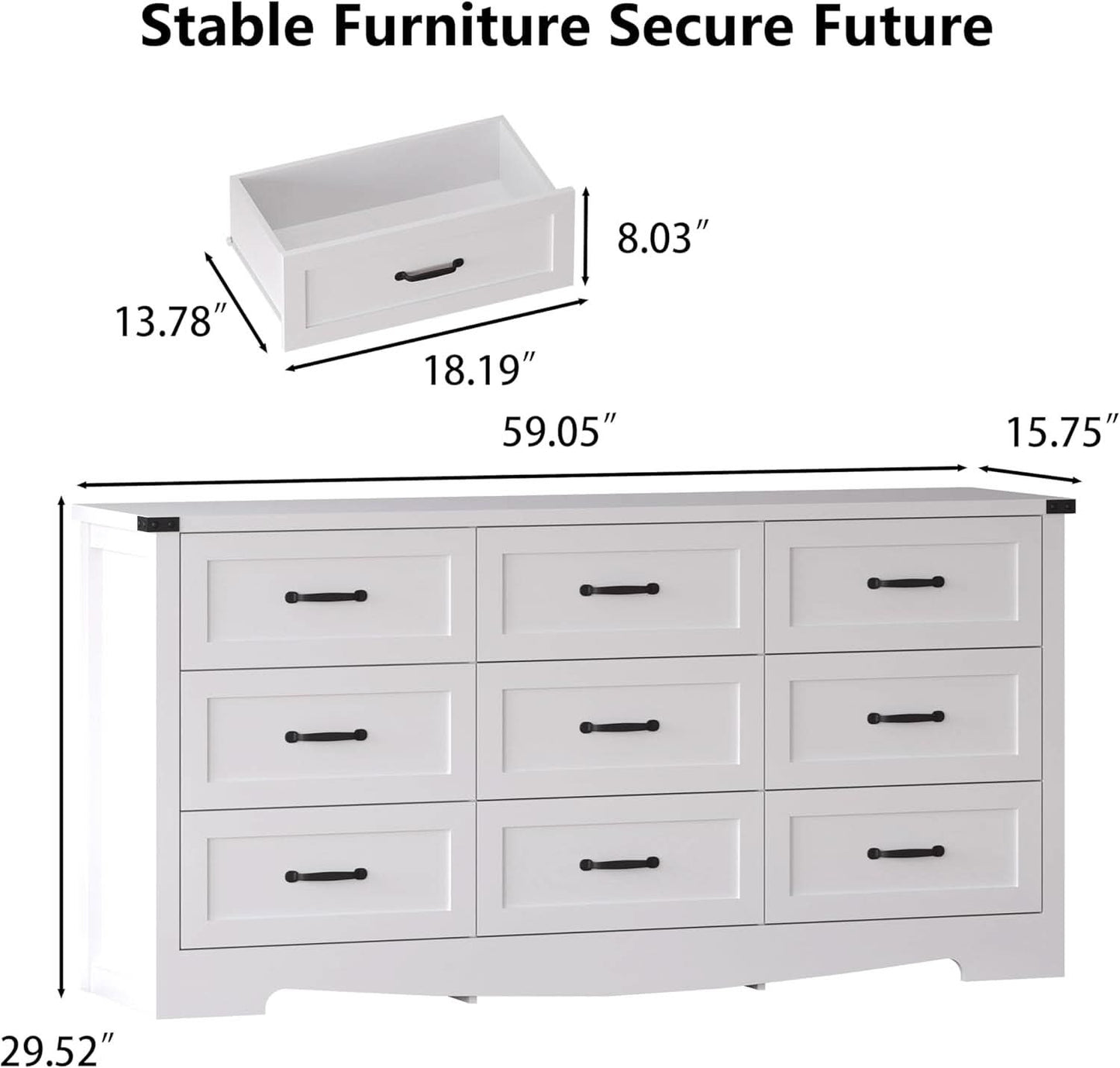 White 59 Inch Premium Modern Multicompartment Dresser