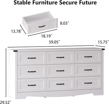 White 59 Inch Premium Modern Multicompartment Dresser
