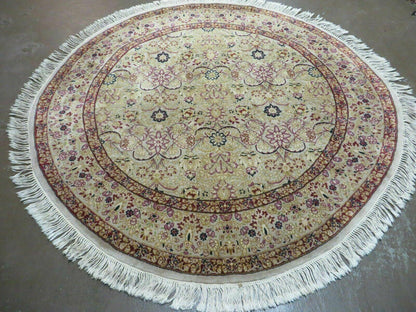 6' Handmade Fine Indian Wool Rug Carpet Round Silk Accent Beauty