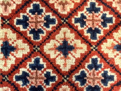 Small Antique Chinese Rug 2x2, Red Blue Square Rug Mat, Handmade, Tibetan Rug