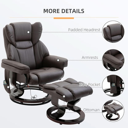 Brown Faux Leather Massage Recliner Chair With Ottoman