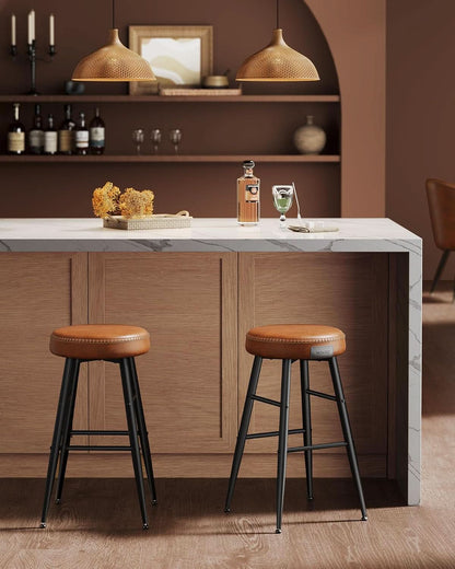 EKHO Backless Counter Height Bar Stools Set Of 2 24.8 Inch Tall Caramel Brown
