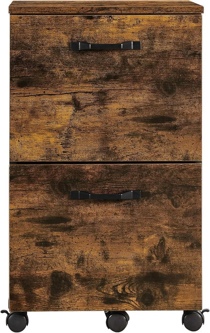 Two Drawer File Cabinet For Home Office Rolling Rustic Brown And Black Fits A4 And Letter Files