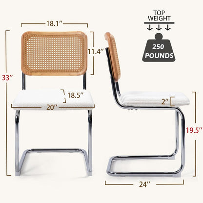 Modern Cesca Cane Dining Chairs With White Boucle Seat