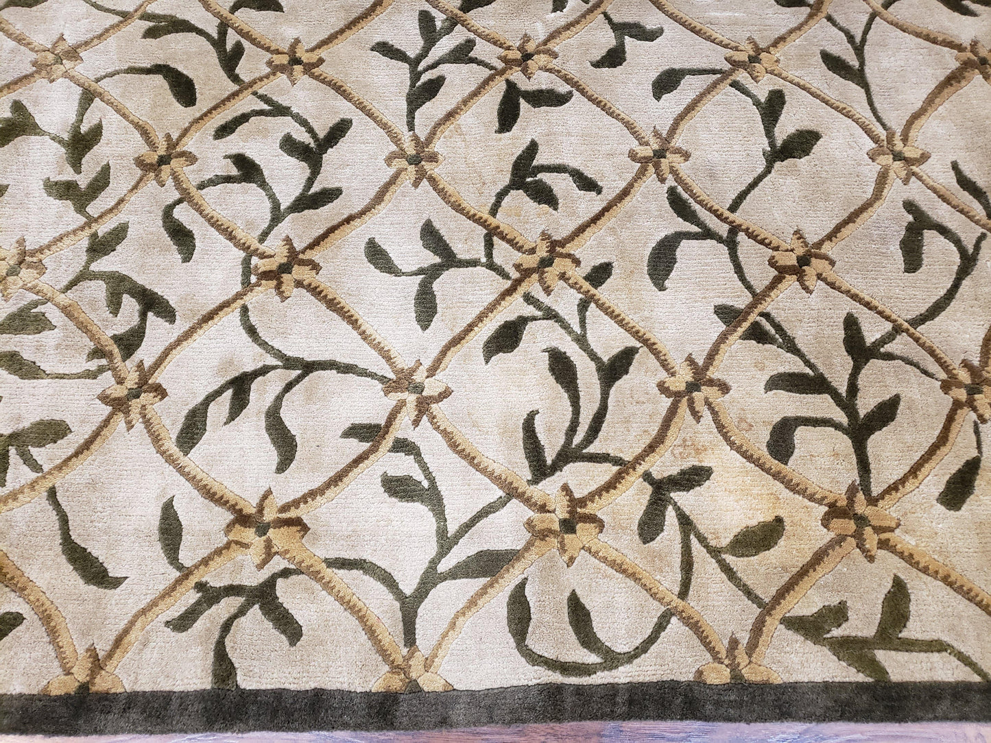 Vintage Tibetan Nepalese Area Rug 9x12, Wool Hand-Knotted, Beige Nepali Soft Pile Carpet, 9 x 12 Living Room Modern Dining Room Rug