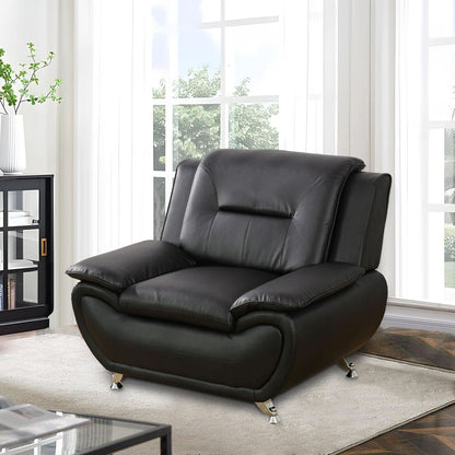 Faux Leather 3 Piece Modern Living Room Sofa Set Black