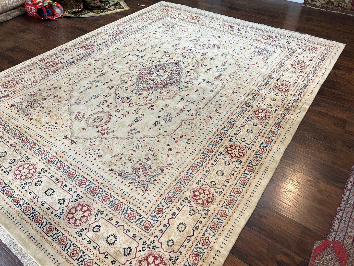 Pak Persian Rug 9x11, Very Fine Hand Knotted Oriental Carpet, Haji Jalili Design, Ivory/Cream, Wool Handmade Room Sized Rug 9 x 11 ft, Nice