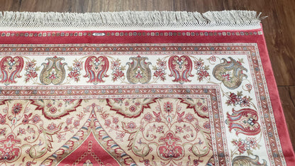 4 x 6 Silk Carpet Red, Traditional Oriental Rug 4x6, Flower Vase Columns, Turkish Rug New, High Quality, Bamboo Silk, Area Rug
