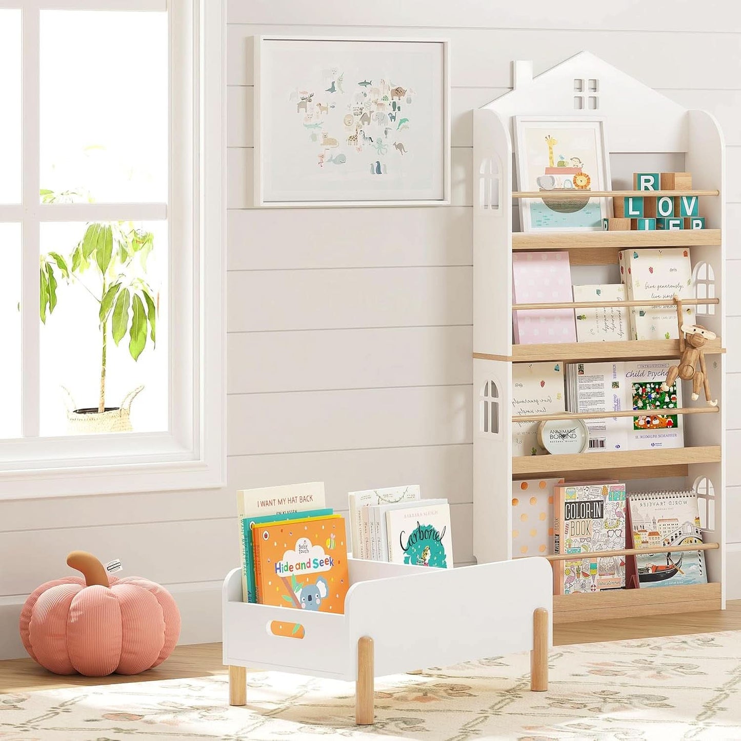 Montessori Toddler Bookshelf With Adjustable Dividers