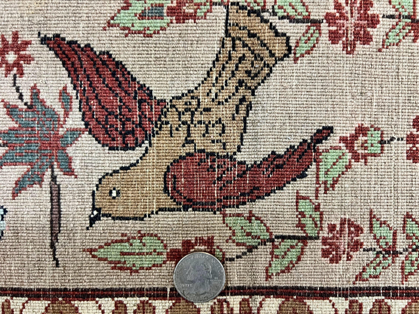 Indo Persian Pictorial Rug 4x7, Handmade Hand Knotted Wool Semi Antique Horizontal Carpet, Men & Women Drinking, Fine Rug, Bird Pictorials