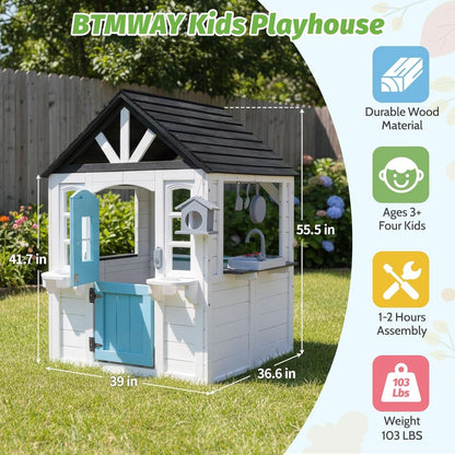 Natural Cedar Outdoor Kids Playhouse With Kitchenette