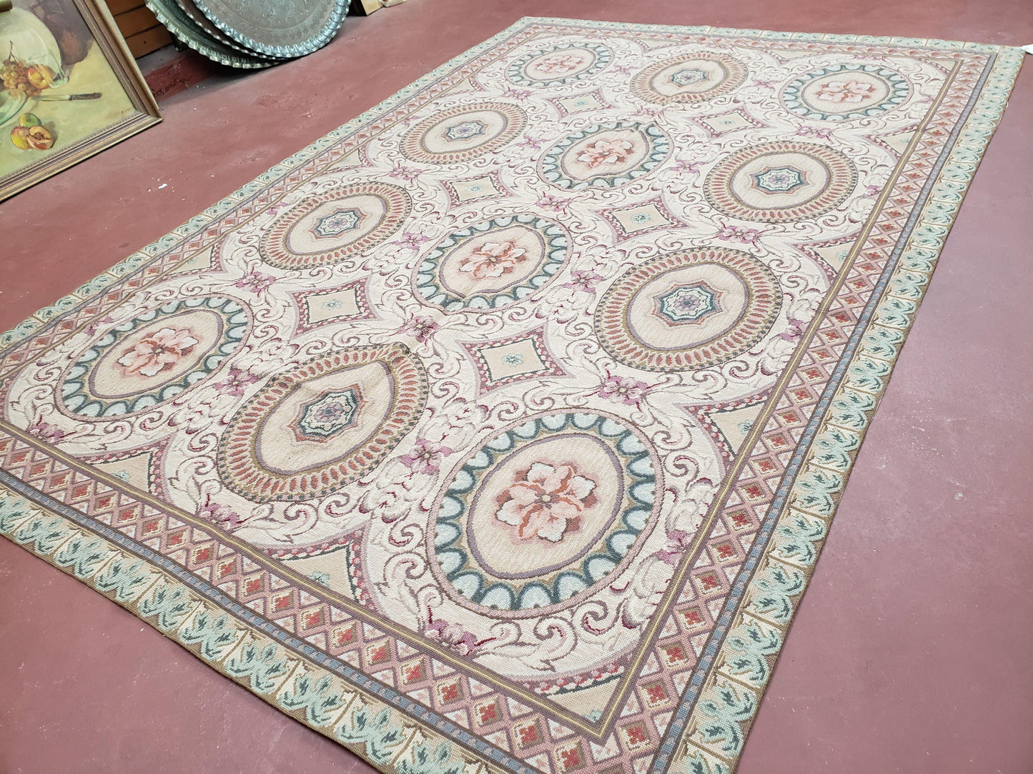 New Needlepoint Rug, 6x9 Needlepoint Carpet, Flatweave Rug, Vicotorian French European English Decor, Elegant Rug for Living Room, Handmade