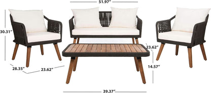 Outdoor Patio 4 Piece Eucalyptus Rope Furniture Set