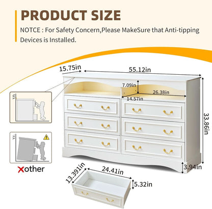 FiftyFiveInch White Farmhouse Dresser With LED Lighting