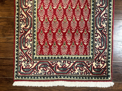 Persian Tabriz Runner Rug 3x16, Paisley Boteh Design, Red and Cream, Rug for Hallway, 16ft Wool Runner