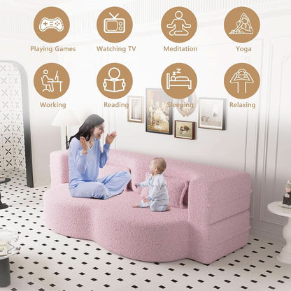 Powder Pink Ultra Comfort Contemporary Foldable Sleeper Sofa