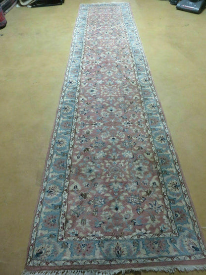 2' 8" X 12' Vintage Handmade India Floral Wool Runner Rug Nice
