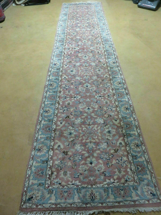 2' 8" X 12' Vintage Handmade India Floral Wool Runner Rug Nice