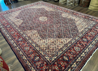 Persian Tabriz Rug 11x14 Navy Blue Herati Wool Carpet