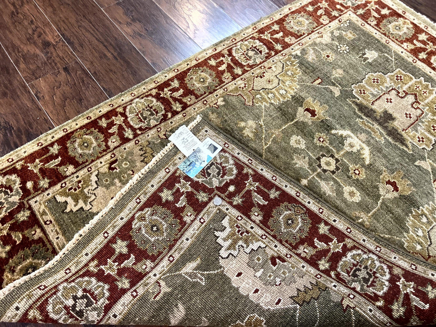 Indo Oushak Rug 4x6, Green and Maroon, Vintage Wool Floral Rug, Indian Agra Rug