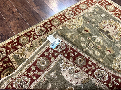 Indo Oushak Rug 4x6, Green and Maroon, Vintage Wool Floral Rug, Indian Agra Rug