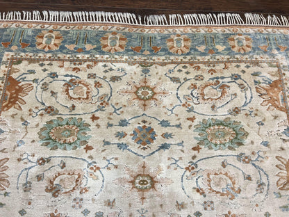 Turkish Oushak Rug 9x10, Farmhouse Rug, Beige & Light Blue