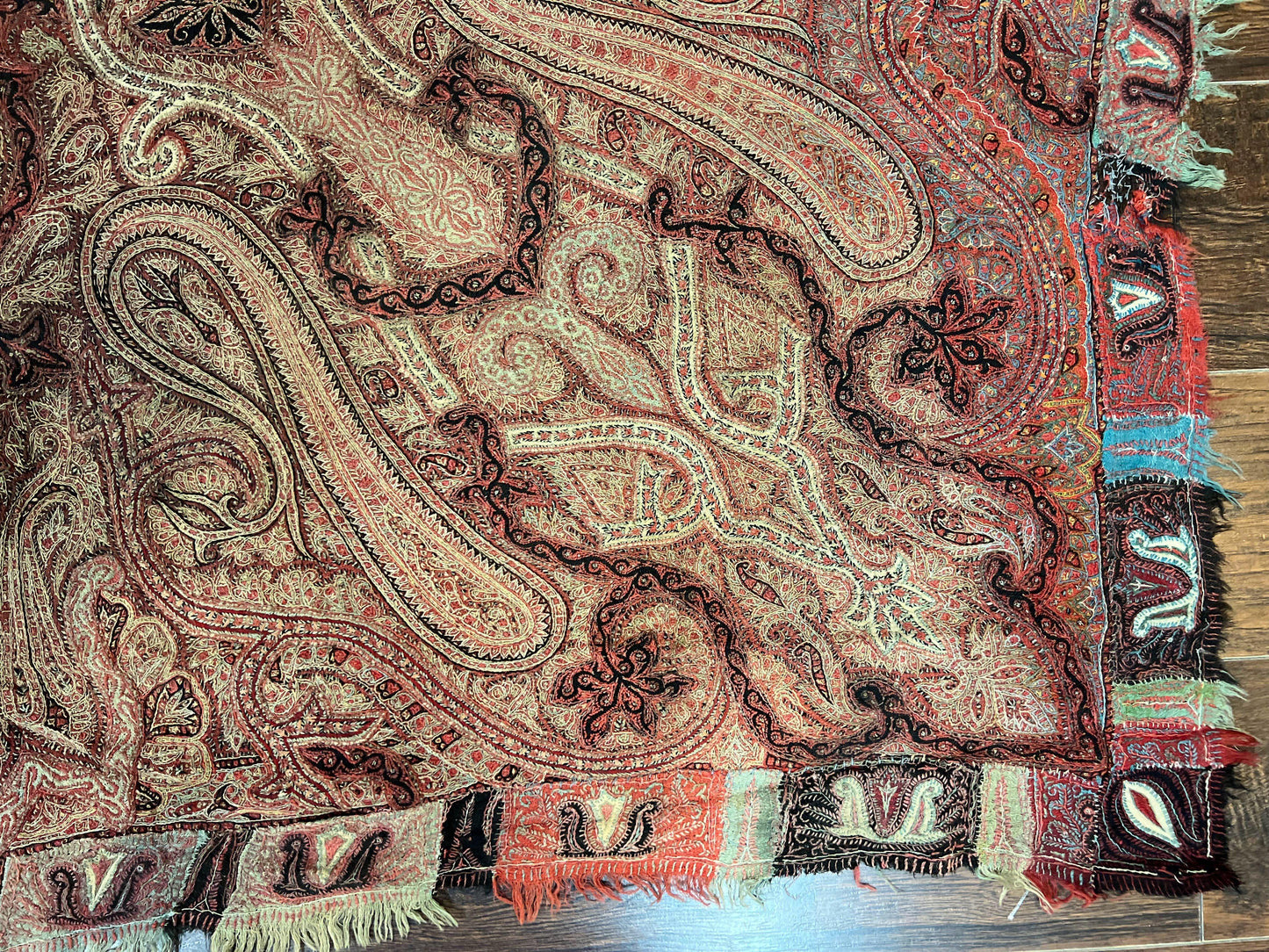 Antique Indian Kashmiri Shawl, Needlework, Signed By Masterweaver, Handmade, Rare