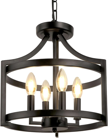 4-Light Farmhouse Chandelier Black Metal Pendant Fixture