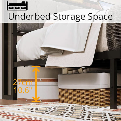 King Size Bed Frame With Storage Headboard And USB Charging Ports