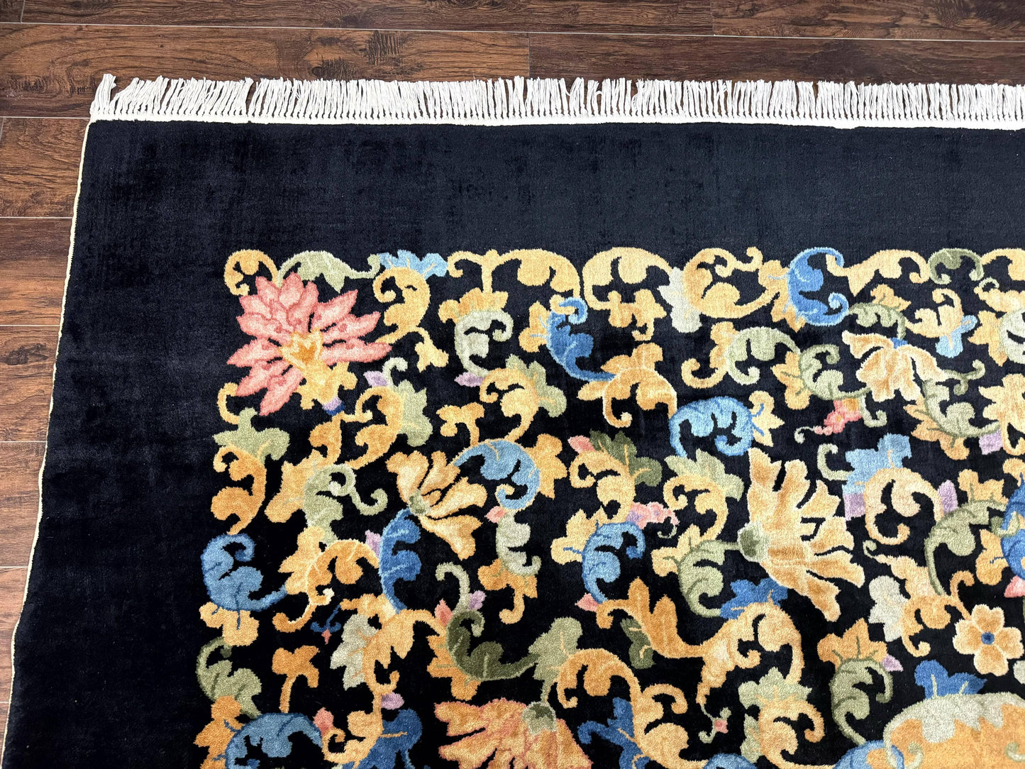 Antique Chinese Peking Rug 12.6 x 14.9, Palace Size Asian Oriental Carpet, Art Deco Rug, Rare