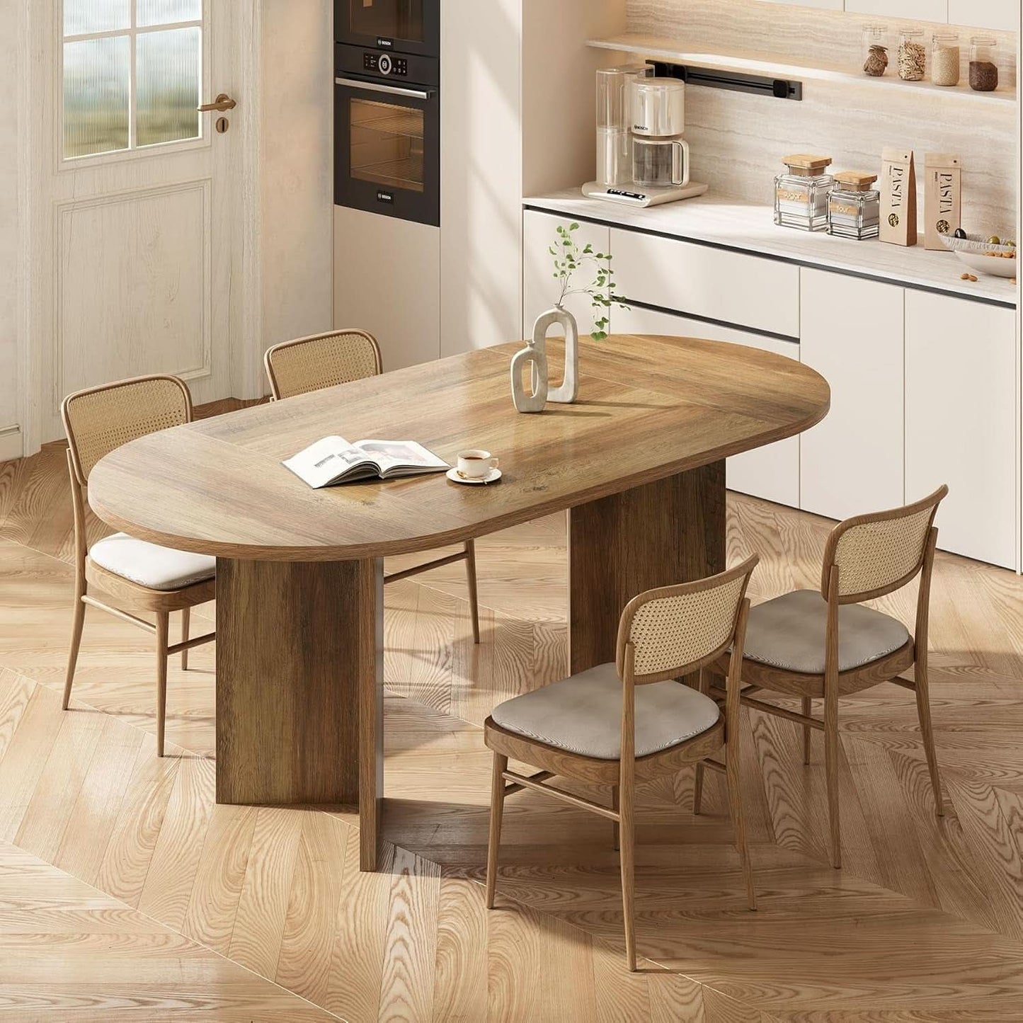 63 Inch Rustic Oval Dining Table With Metal Base Durable