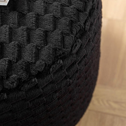 Round Plush Pouf Ottoman 20x12 Inches Black Upholstered