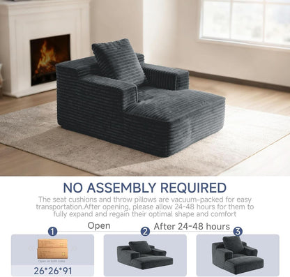 Compact 46-Inch Dark Grey Corduroy Chaise Lounge