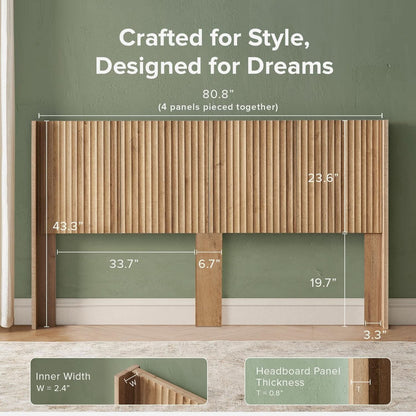 Modern Farmhouse Wood Headboard with Wingback Fluted Design