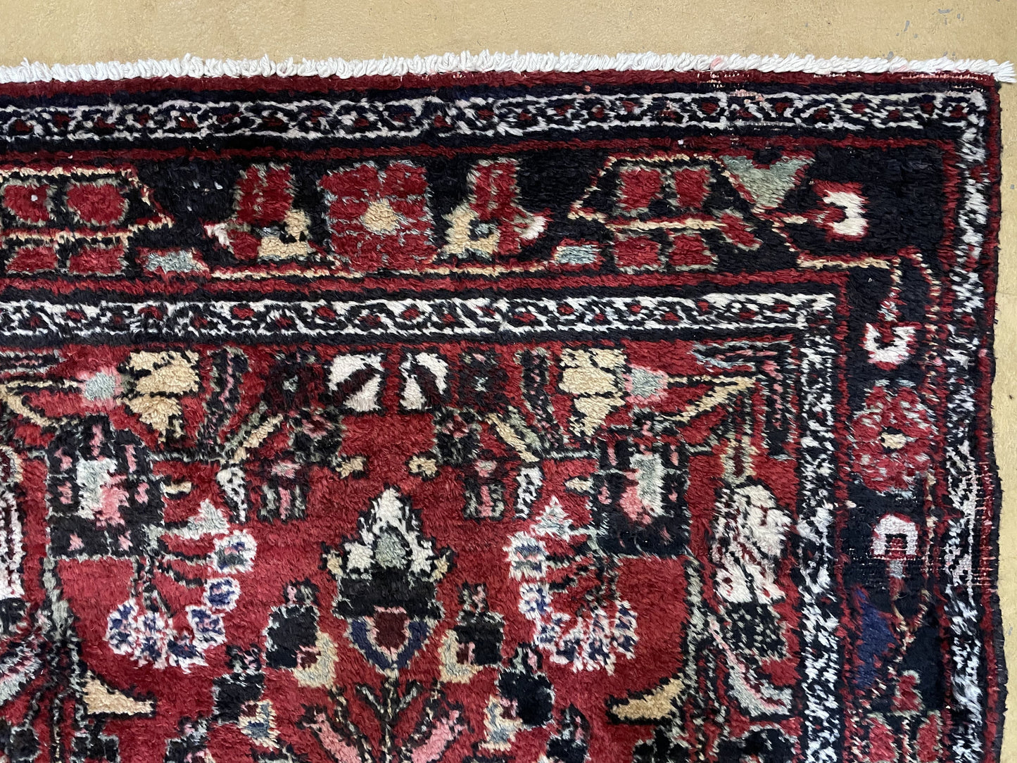 3' 4" X 9' Antique Handmade Wool Rug Runner Floral Organic Dyes Red Nice