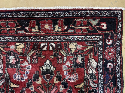 3' 4" X 9' Antique Handmade Wool Rug Runner Floral Organic Dyes Red Nice