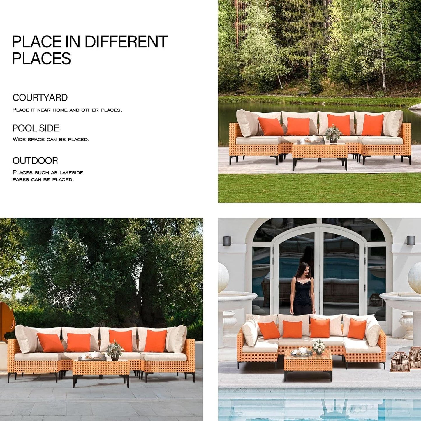 5 Piece Outdoor Patio Set Sectional Sofa Salmon Orange