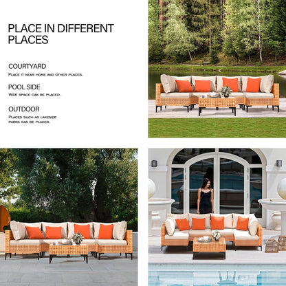 5 Piece Outdoor Patio Set Sectional Sofa Salmon Orange