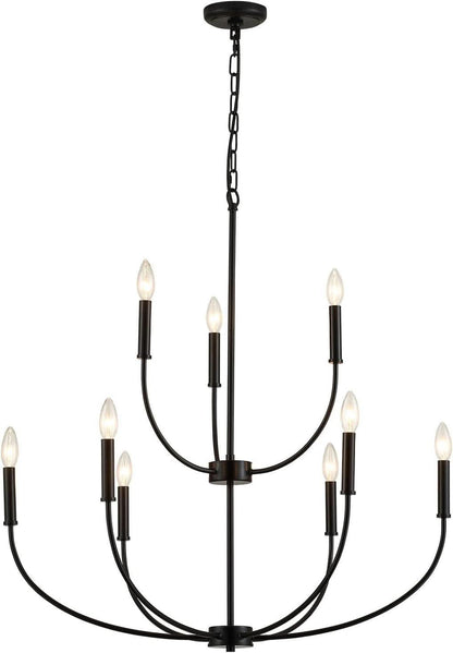 Nine Light Black Chandelier For Entryway Modern Farmhouse