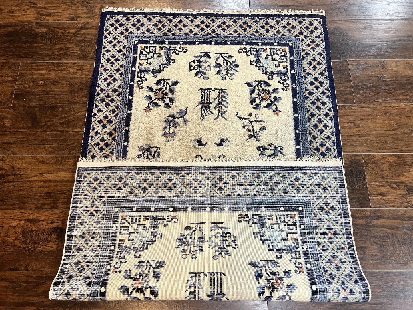 Silk Chinese Rug 3x5, Vintage Handmade Peking Carpet, Asian Oriental Art Deco Rug