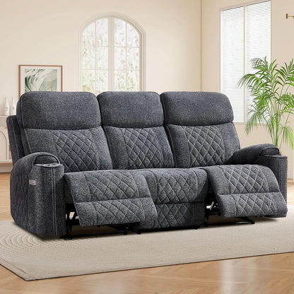 Grey Fabric 3-Seater Electric Recliner Sofa with Cup Holders