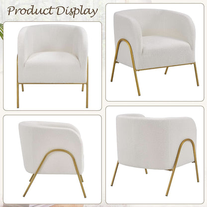 Ivory Boucle Accent Chairs Set Of 2 With Gold Legs