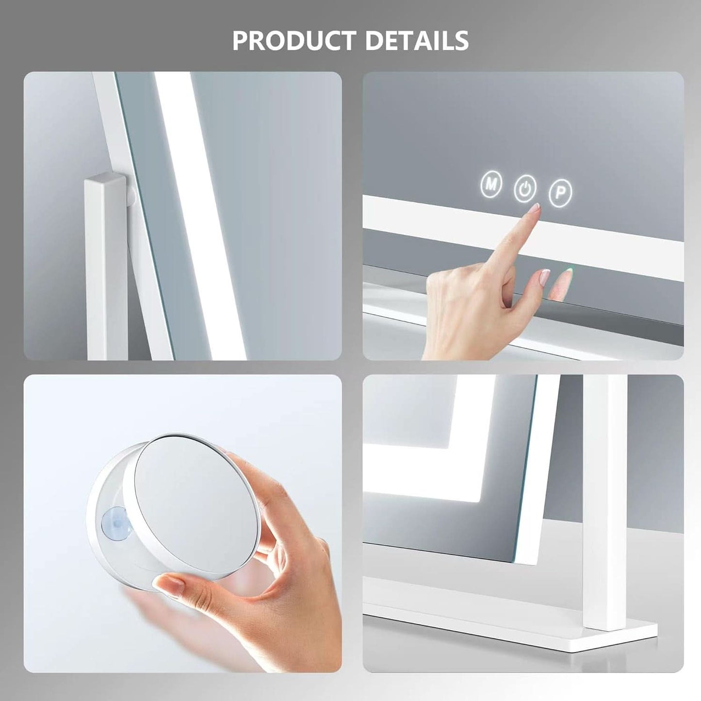 Lighted Makeup Mirror With LED Three Color Lighting Modes