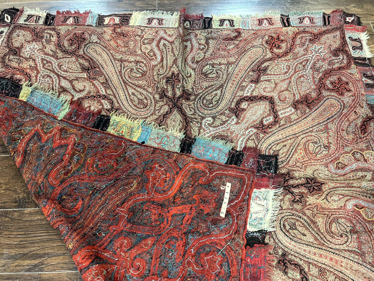 Antique Indian Kashmiri Shawl, Needlework, Signed By Masterweaver, Handmade, Rare