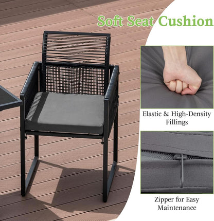 3 Piece Outdoor Dining Set With Folding Backrests And Tempered Glass Tabletop For Patio And Poolside