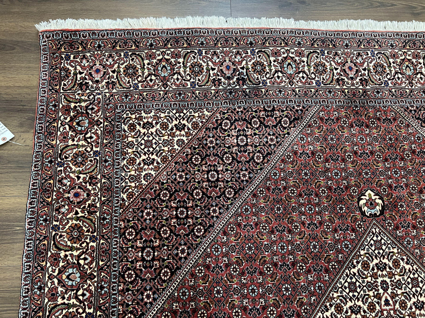 Wonderful Persian Bidjar Rug 7x8 ft, Almost Square Oriental Carpet, Herati Mahi, Highly Detailed, Ivory Red Navy Blue, Very Fine Handmade Bijar Rug